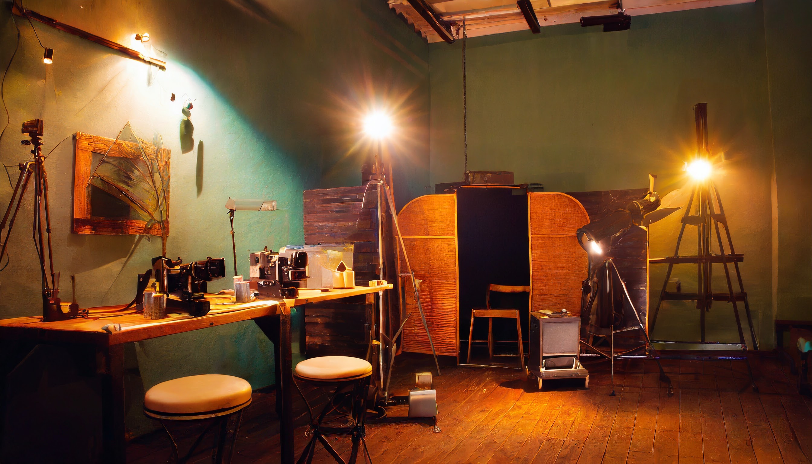 Estudio fotográfico de los años 60. Fotografía realizada con Adobe Firefly 2.