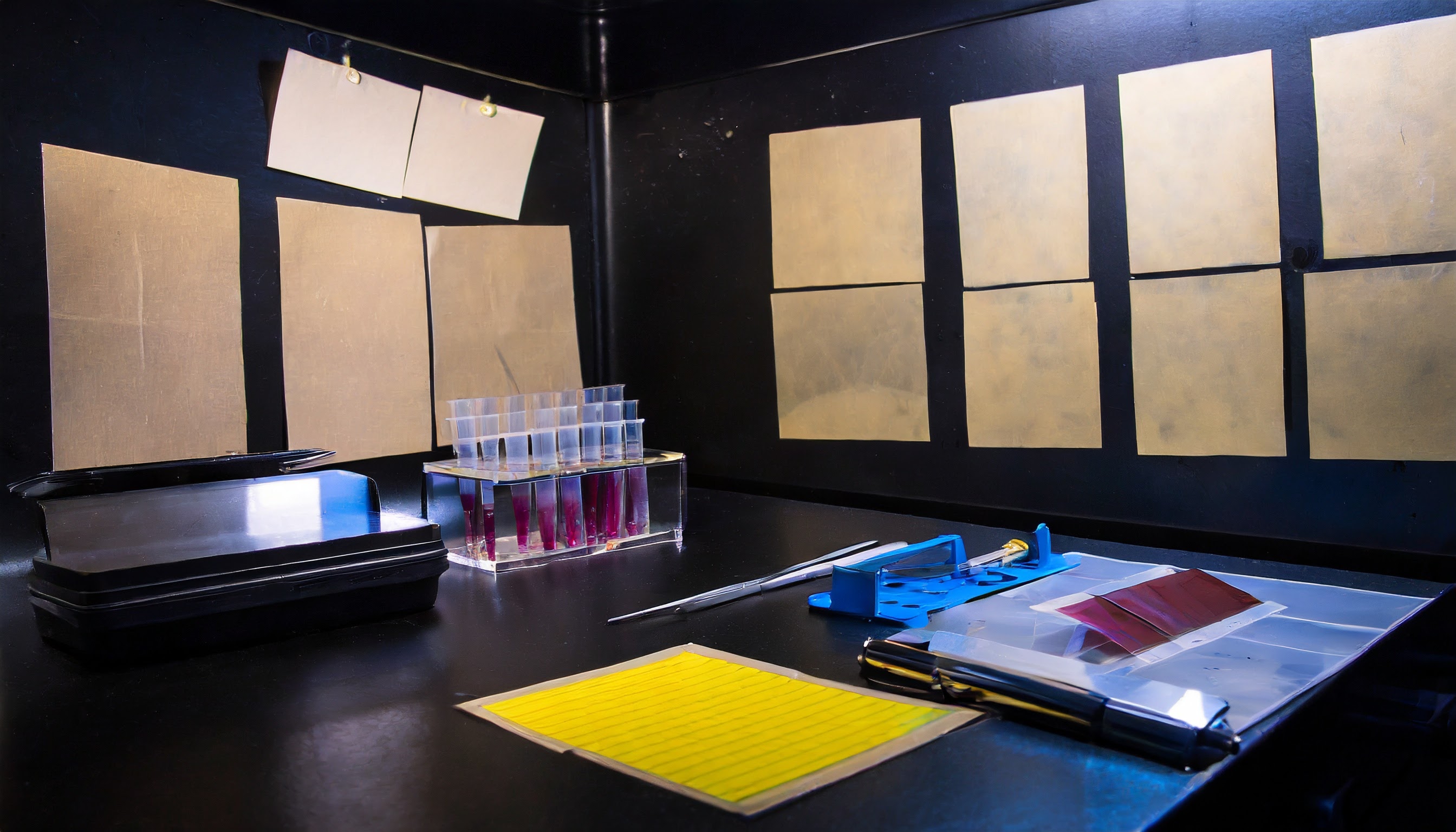 Antiguamente se revelaban las fotografías y se experimentaba en un cuarto oscuro. Fotografía realizada con Adobe Firefly 2.